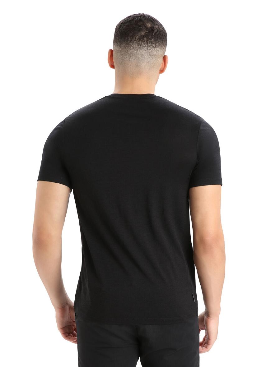 Black Men's Icebreaker Merino Tech Lite II Short Sleeve Fern Imprint T Shirts | USA 1189VRWD